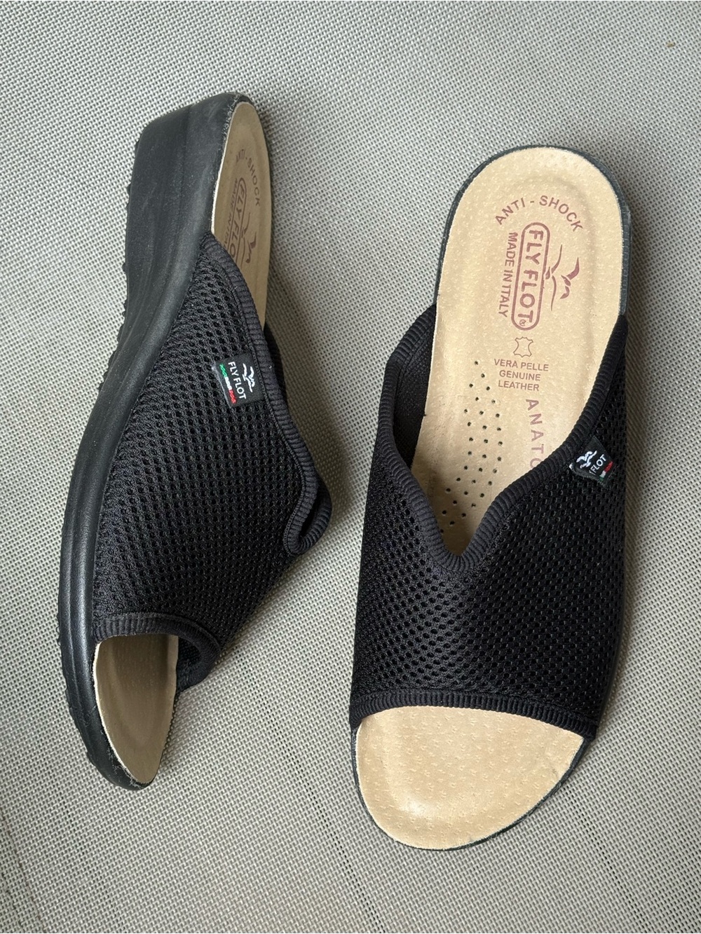 FLY FLOT Mesh Microfiber Comfort Mules Sandals Slides Black Size EU 38 US 7.5